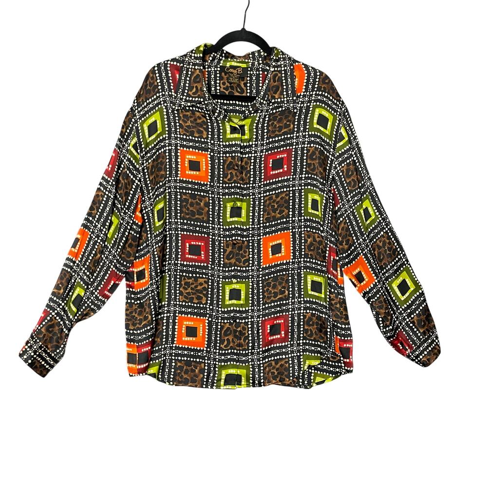 Corey B Y2K Vintage 100% Silk Cheetah Print Button Up Shirt Size XL Eclectic Fun